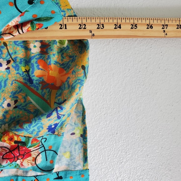 Benares Shirt Womens Small Teal Floral Boho Tunic Kimono Sleeve Oversized Artsy‎ - Picture 5 of 8